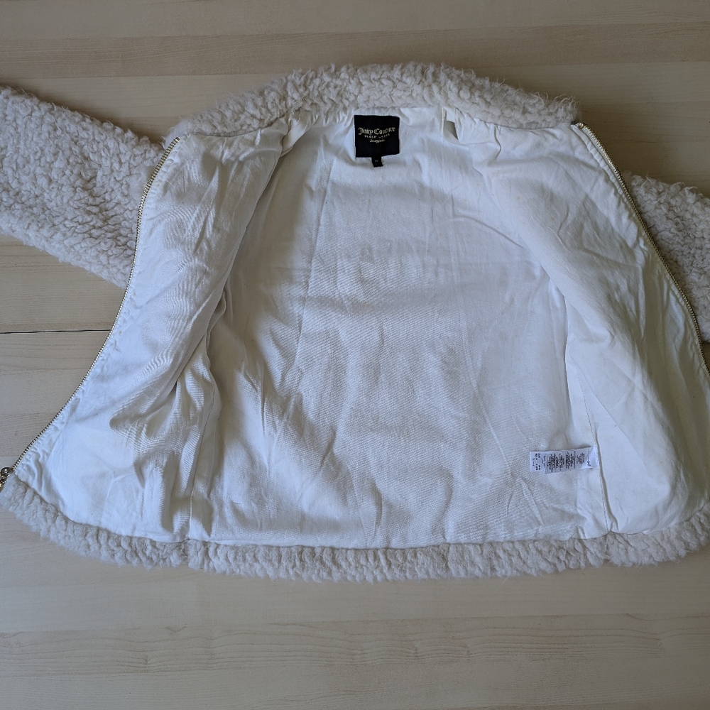 Juicy Couture Black label Medium Sherpa‎ White Bomber Jacket Gold Zipper - Picture 11 of 16
